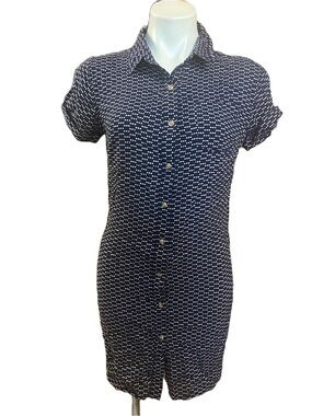 Bridge & Burn Loren Navy Dots Short Sleeve Button-Up Shirt Dress XS